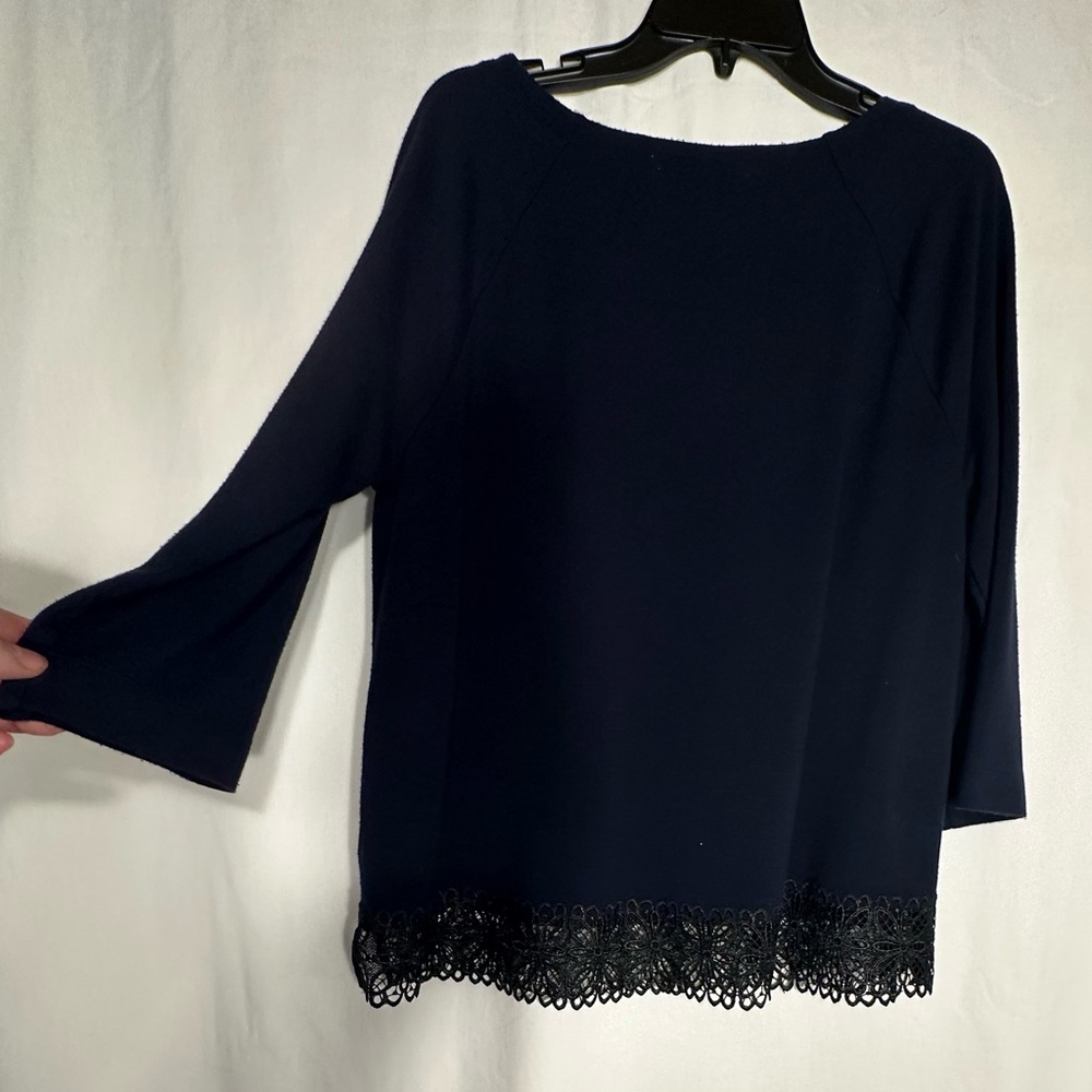 LOFT Midnight Blue Top with Lace Detail